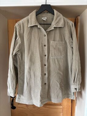 LL BEAN Corduroy Button Down Shirt, Women’s Relaxed Tan Beige Comfort ID266127 M